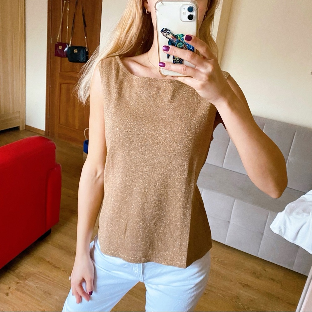 H&M Elegant Metallic Gold Tan Sleeveless Top ✨